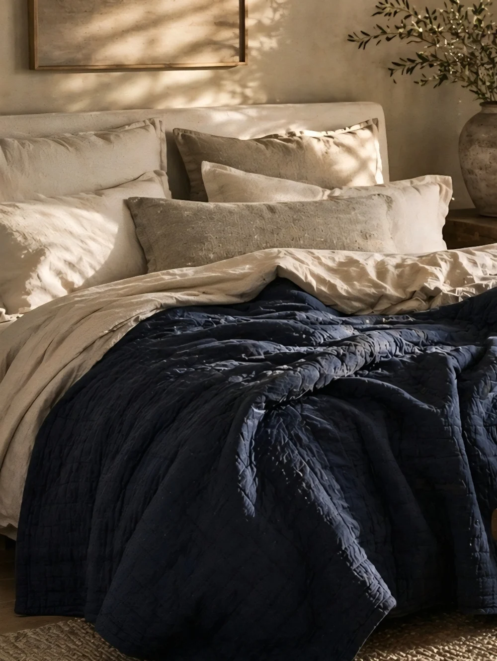 Textured Cotton Grid Stitch Quilt Navy Full/Queen | Studio McGee Designer Look
